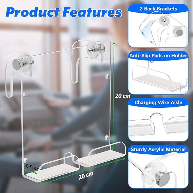 Cosmos Treadmill Tablet Holder & Phone Stand Compatible with Peloton Bike, Treadmill Acrylic Tablet Reading Rack for iPad, Gym Exercise Bike & A5 Book Holder, Adjustable Clamps with Anti-Slip Pads