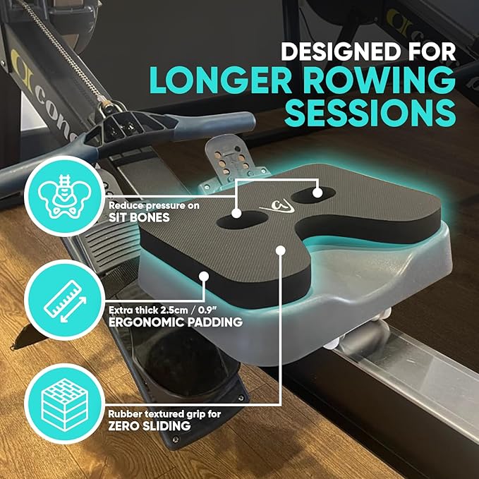 Godfrey Ergo Rowing Machine Seat Cushion - Anti-Slip Neoprene Rower Pad with Textured Rubber Surface for Concept2 Models, Water Rower, Recline Bikes, Peloton, Rowing Boats