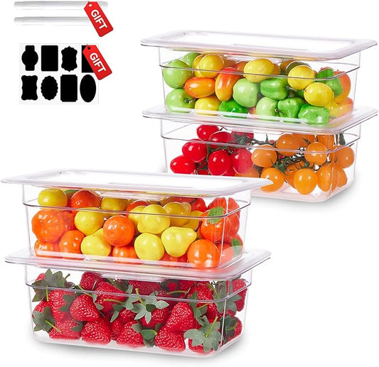 1/4 Size&6 Inch Commercial Food Pan with Lids-[NSF Certified][Hot&Cold Resistant] 4PCS Clear Restaurant Food Storage Containers with Lids, Topping Salad Bar Container (BPA-FREE)