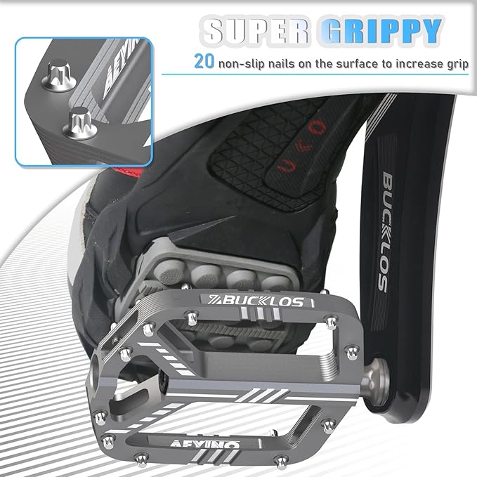 BUCKLOS MTB Flat Pedals Mountain Bike Pedals, 3 Bearings CNC Adult Road Bike Pedals, Bicycle Platform Aluminum Alloy Non-Slip Pedal for Gravel Bike/BMX 9/16"(Black)