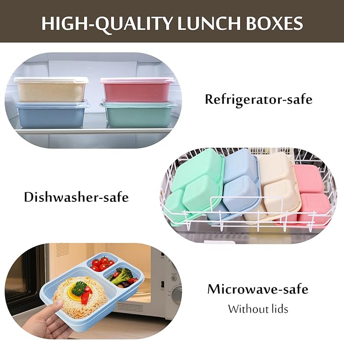 Adult Lunch Box - 4 Pack, Reusable Food Storage Snack Containers - Stackable for Work, and Travel (1000ml 3 Cells)