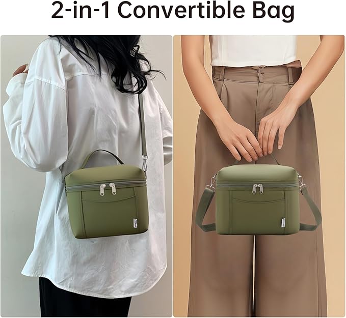 Insulated Lunch Bag for Men Women Leakproof Lunch Cooler Bag Adult Portable Lunch Box Bag with Adjustable Strap Lunch Box for Office Picnic Army Green