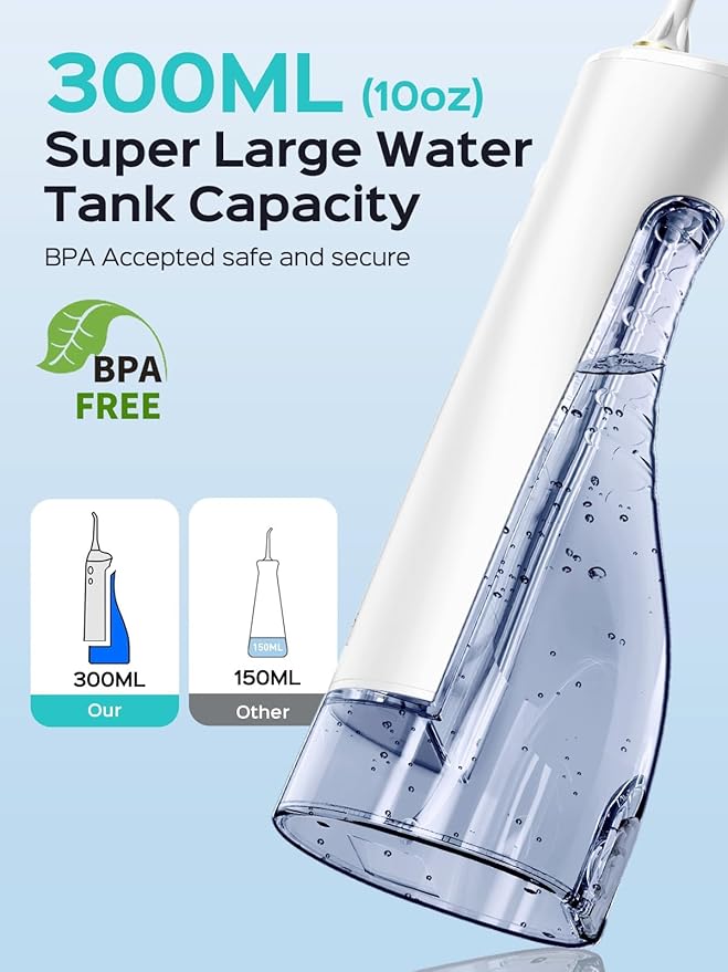 COSLUS Portable Water Flosser for Teeth: 10 Pressure Settings Professional Water Dental Pick for Orthodontic, Braces & Sensitive Gums - Cordless for Travel Use, for Adults Teens, BPA-Free, E40