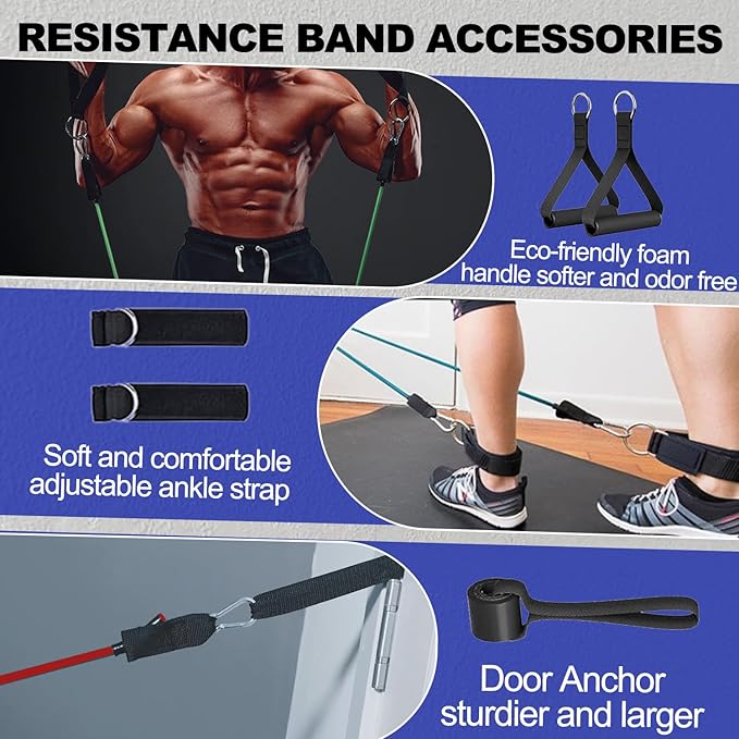 Resistance Bands,Exercise Bands,Grip Strength Trainer,Resistance Bands for Working Out with Handles for Men and Women,Workout Bands with Door Anchor and Ankle,Strength Training Home Gym Equipment