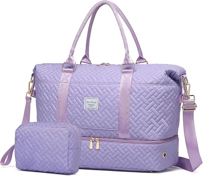 Duffle Bag for Travel, Weekender Bag with Shoe Compartment, Carry On Overnight Bag for Women with Toiletry Bag, Gym Bag with Wet Pocket, Hospital Bags for Labor and Delivery Beige