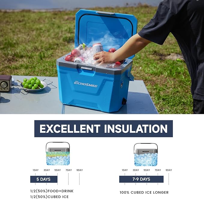 EchoSmile Portable Cooler 20L/21qt, Outdoor Insulated Ice Chest Box
