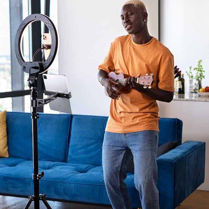 iPad Holder - Side Mount Tablet Holder for Mic Stand, Dual 360 Rotatable Adjustable for iPad Pro 12.9 Air Mini and Other 6.5-15" Tablets