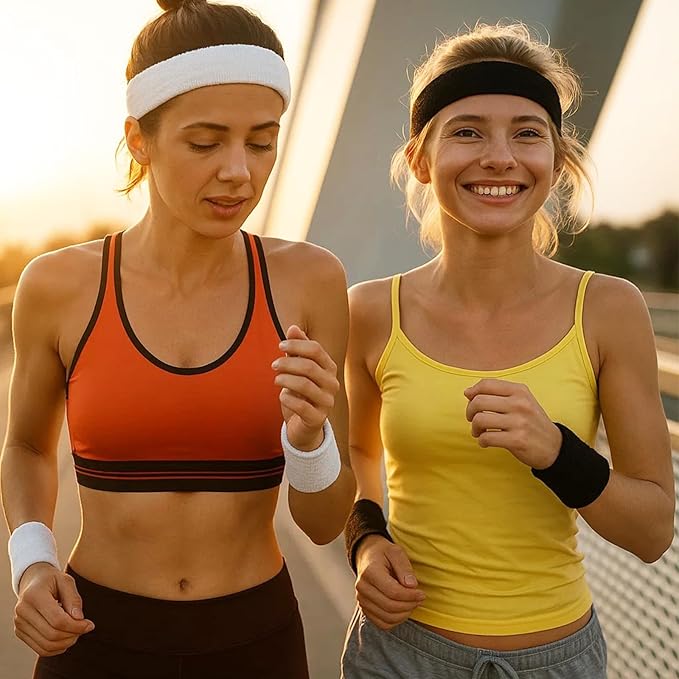 Civaner 12 Pcs 80s 90s Sweatbands Neon Headbands Wristbands for Men Women Party Sports Cotton Headbands Terry Cloth Athletic Sweat Bands for Tennis Football Gym Workingout Accessories