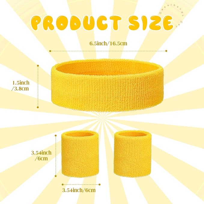 Bememo 36 Pcs Neon Sweatbands Set for Kids Bulk Sports Headband Wristband Set Cotton Terry Basketball Tennis for Students Youth 80s 90s Halloween Costumes Cosplay Glow Party