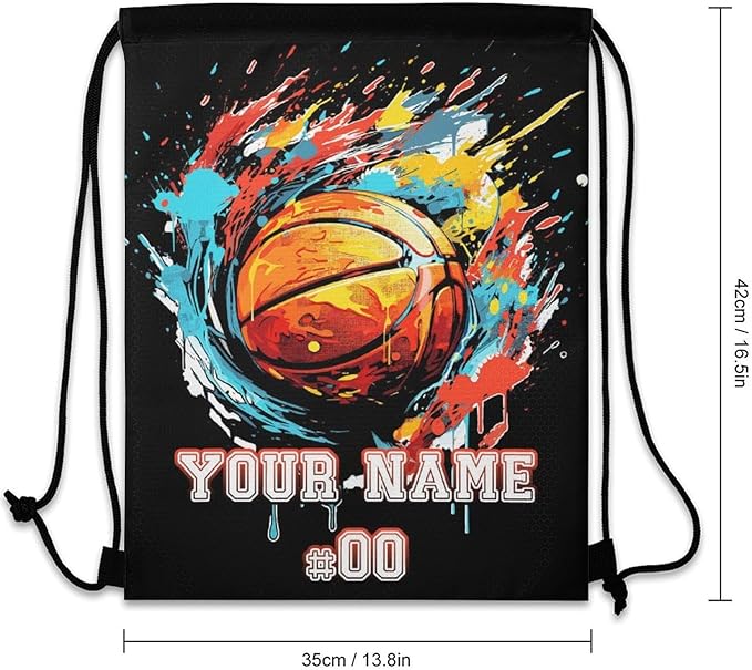 Custom Basketball Drawstring Backpack - Cool Cinch Sack, String Backpacks for Kids Women Men Boys Girls for Gym Outdoor Sports Travel Athletic Drawstring Bag - Lightweight/Foldable