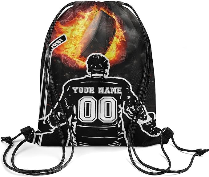 Custom Hockey Drawstring Backpack - Cool Cinch Sack, String Backpacks for Kids Women Men Boys Girls for Gym Outdoor Sports Travel Athletic Drawstring Bag - Lightweight/Foldable