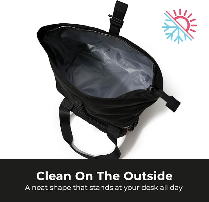 Dual Compartment Insulated Lunch bag, with 2 Leakproof Compartments & Roll-top, 13L lunchbox for work (Black)