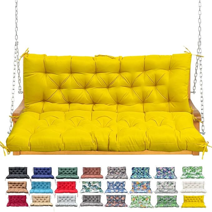 Porch Swing Cushion with Backrest, Waterproof Bench Cushion for Outdoor Furniture, 2-3 Seater Replacement Thickened Swing Cushion with Ties, Patio,Outdoor, Backyard and Garden (Yellow,47x40in)