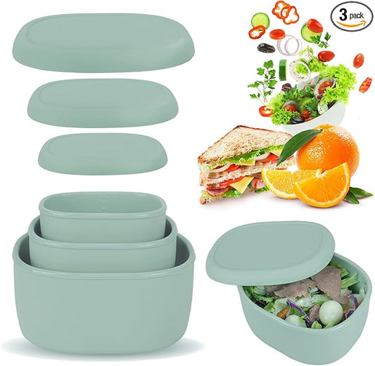 Anatole Silicone Food Storage Containers Set of 3 Lunch Box Bento with Lids BPA Free Dishwasher Microwave Oven Freezer Safe (6.7oz, 10oz, 20oz)