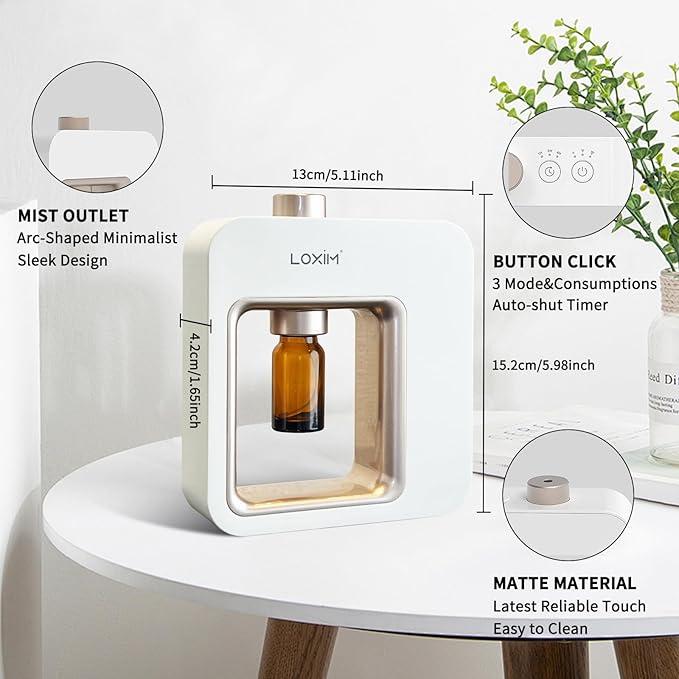 LOXIM Pride Aromatherapy Diffuser with Daytime Calm Collection Essential Oil Blends, Waterless Diffuser with Essential Oils, No Heat, Quiet, Battery Operated for Living Room Office Home Car (White)