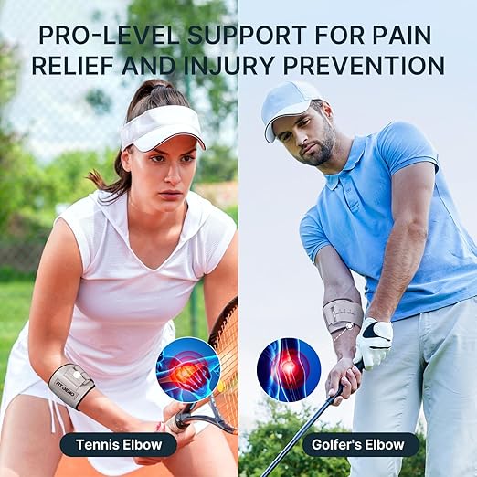Fit Geno Elbow Brace for Tennis & Golfer's Elbow: Adjustable Elbow Strap for Tendonitis Pain Relief with Compression Pad - Support for Sports Men and Women - Forearm 10''-15.5'', 1 Pack, Gray