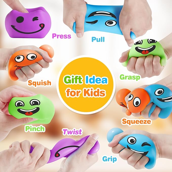 Slow Rising Stress Cube 30 Pack, Square Cube Fidget Ice Cube Stress Balls, Dough Stress Balls Soft Fidget Squishy Toys for Anxiety Relief, Pull Stretch Squishy Toy, Classroom Prize (Smile 4PACK)