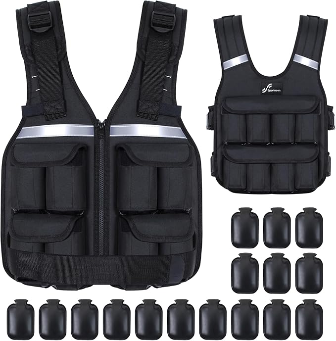 Sportneer Adjustable Weighted Vest Weights: 2-18 lbs/2-40 lbs Washable Weight Vest 16 In 1 Fast Adjust Rucking Vest for Women and Men Home Gym Workout Fitness Strength Training Vests