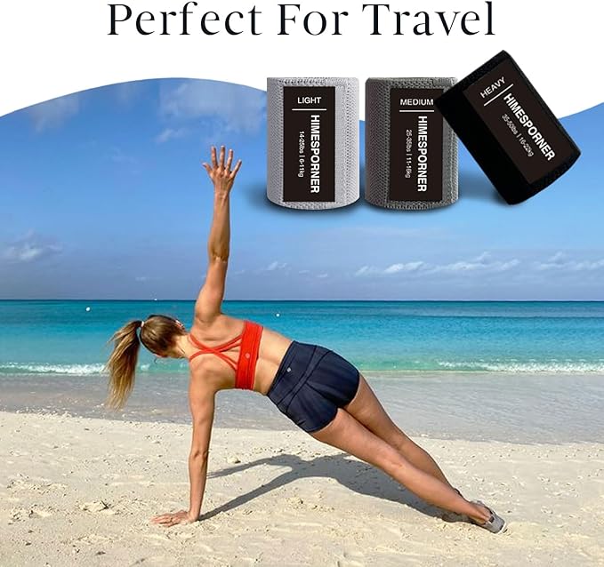 Wide Fabric Resistance Bands for Working Out, 3 Level Non-Slip Exercise Booty Bands for Women & Men Leg and Glutes with Hair Ties and Tape Measure - for Home Gym Workout, Yoga, Pilates