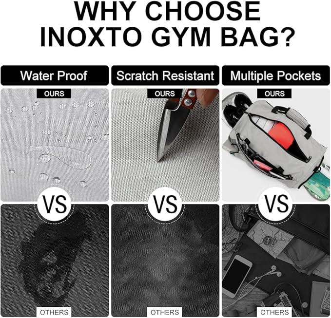INOXTO Small Sports Gym Bag，Travel Duffel Bag with Dry Wet Pocket and Shoes Compartment for Women and Men，35L Waterproof Weekender Fitness bag For Swim Sports Travel Working Out (light grey 2)