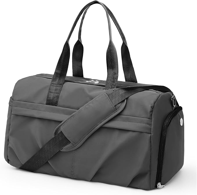 Gym Duffle Bag with Shoe Compartment for Women Men Sports Workout Carry on Weekend Overnight Bag, Grey