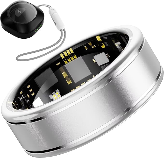 Smart Ring for Women – Fitness Tracker Ring with Heart Rate, SpO2, Blood Pressure, Sleep Monitoring, Step & Calorie Counter, No Subscription Fee, iOS & Android Compatible (Silver, 12)