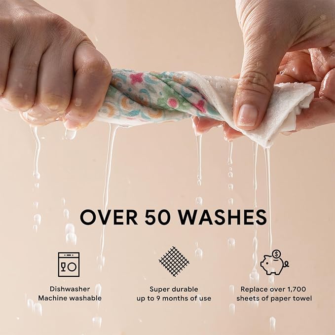 RECYCO Swedish Dishcloths for Kitchen | 6 Pack Boho Mosaic Bliss Washable Dish Rags | Cellulose Reusable Cleaning Paper Towels | Absorbent Counter Dish Cloth Sponge Kitchen Wipes, 8" L x 7" W