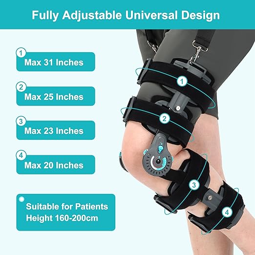 ROM Knee Brace Hinged Knee Brace for Recovery Stabilization,ACL,MCL and PCL Injury Post Op Immobilizer Adjustable Orthopedic Support Stabilizer After Surgery Leg Brace For Left and Right
