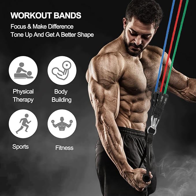 Resistance Bands,Exercise Bands,Grip Strength Trainer,Resistance Bands for Working Out with Handles for Men and Women,Workout Bands with Door Anchor and Ankle,Strength Training Home Gym Equipment