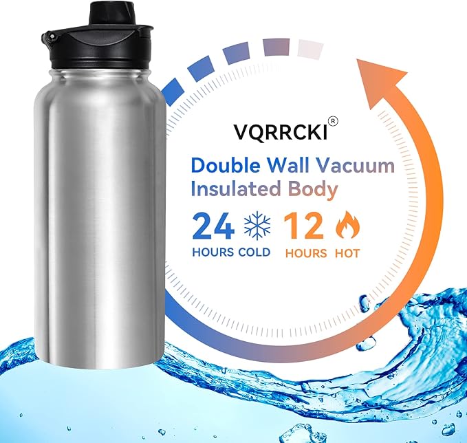 32 Oz Stainless Steel Insulated Water Bottle (4 pk), Leak Proof, Wide Mouth Lids, Double Walled Vacuum, BPA Free, Sport Bottles for Gym, Travel, Running, Hiking