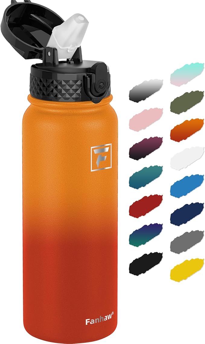 Fanhaw 20 Oz Stainless Steel Insulated Sports Water Bottles with Straw for Kids, Men and Women (Yellow Orange)