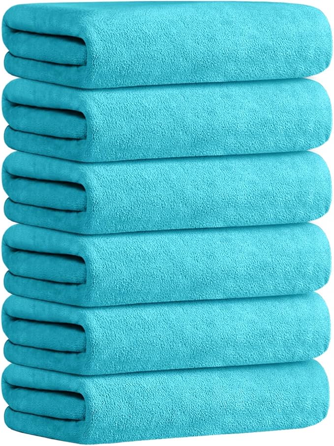 JML Microfiber Bath Towels Set (6 Pack, 27" x 55") - Large, Soft, Absorbent and Fast Drying Microfiber Towel for Adult Men Women, Hair Wrap, Bath, Beach, Pool, Sports, Yoga - Sky Blue