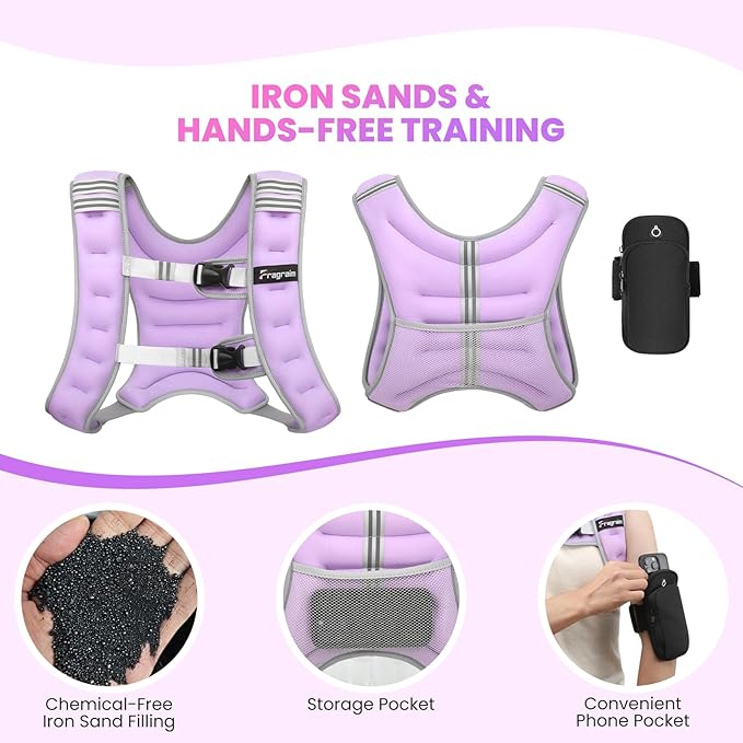 Fragraim Weighted Vest for Women Men - 8lb/10lb/12lb/16lb/22lb/25lb/30lb Weight Vest with Reflective Stripe, Detachable Phone Pouch, Ideal for Walking, Strength Training, Running, Workout, Cardio