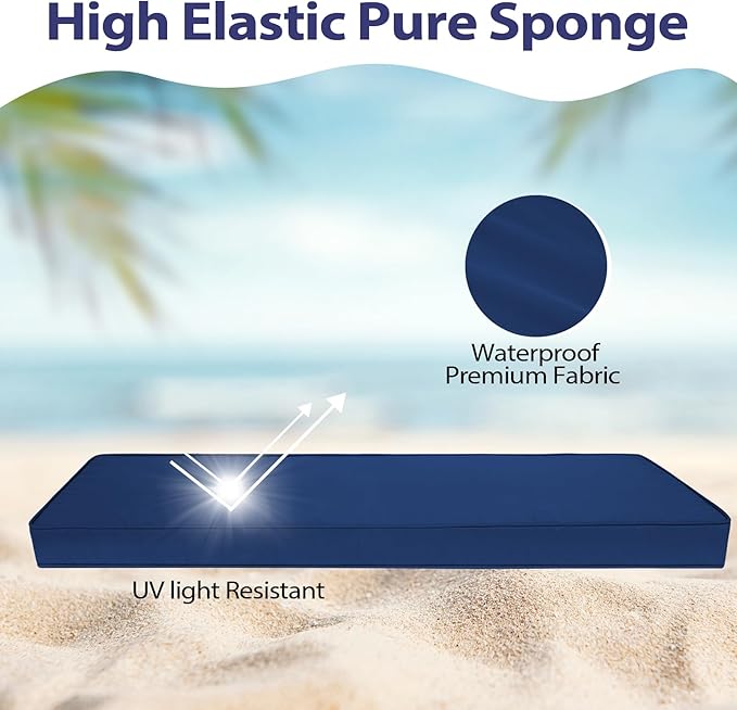 Outdoor Bench Cushion 48x18x3 Inch with Ties, Thick Waterproof Porch Swing Cushions for Patio Furniture Chair Pad, Seat Sofa Garden Replacement Cushion Sponge Filling