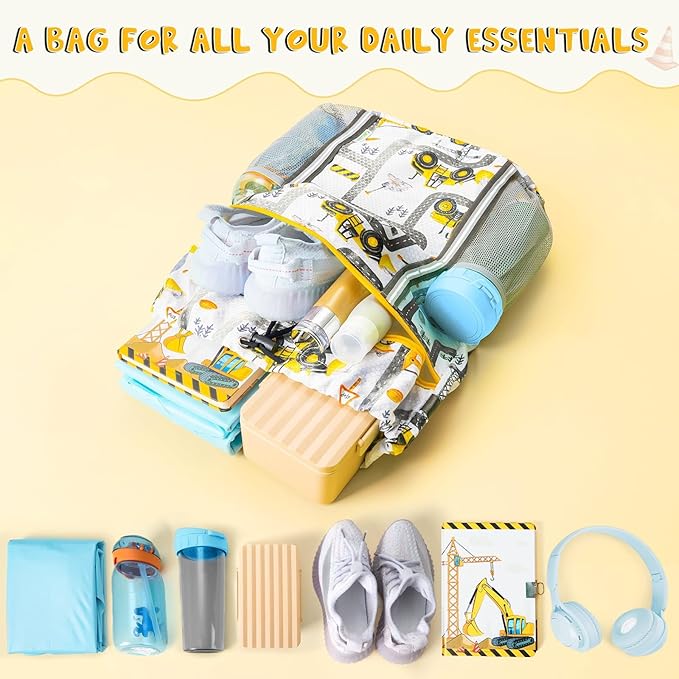 WAWSAM Kids Gym Drawstring Backpack String Bag, Truck Sports Gym Bag for Kids Boys Waterproof Swimming Beach String Cinch Backpack with Two Water Bottle Pocket