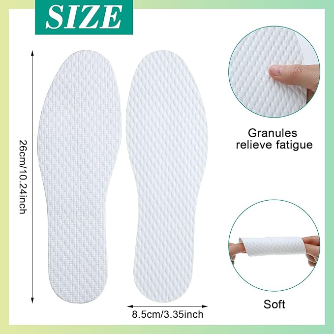 Janmercy 100 Pairs Disposable Shoe Liners Breathable Thin Insoles Replaceable Sweat Absorbing Shoe Inserts Barefoot Odor Eaters Insoles for Women Men Hiking Boot Sneaker Running
