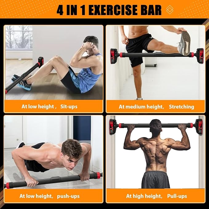 Pull Up Bar for Doorway, 440LBS Heavy-Duty Strength Training Chin Up Bar, Adjustable Width 27.2" - 36.2", No Screws Home Gym Equipment with Level Meter