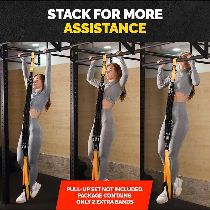 Pull Up Assistance Bands Set - 4 Heavy-Duty Pull Up Bands, Height Adjustable Strap & Comfortable Foot Strap - Stackable Pull Up Resistance Bands for Pull Ups