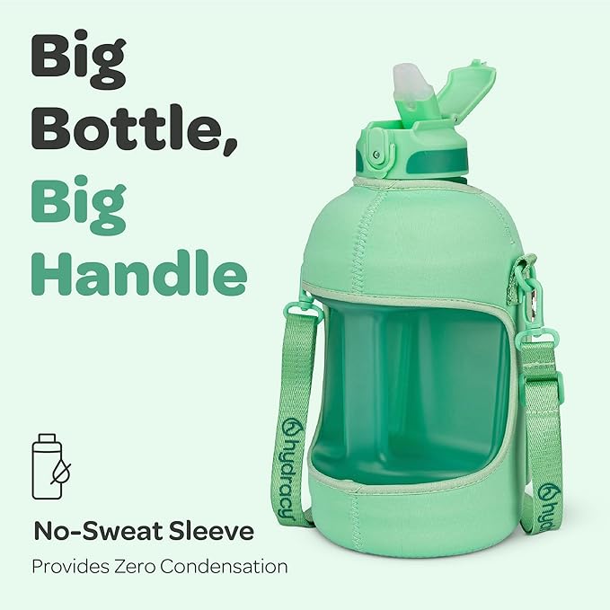 Hydracy Water Bottle with Time Marker -Large BPA Free Water Bottle & No Sweat Sleeve -Leak Proof Gym Bottle with Fruit Infuser Strainer & Times to Drink -Ideal for Fitness Sports & Outdoors