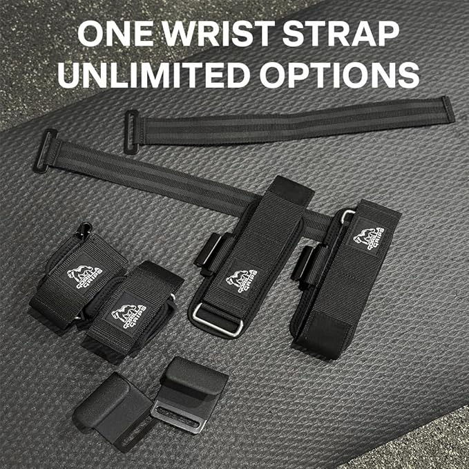 Gorilla Grips wrist wraps for weightlifting men with weight lifting hooks, wrist straps for men and women combining deadlift straps, pull up grips and modular attachments.