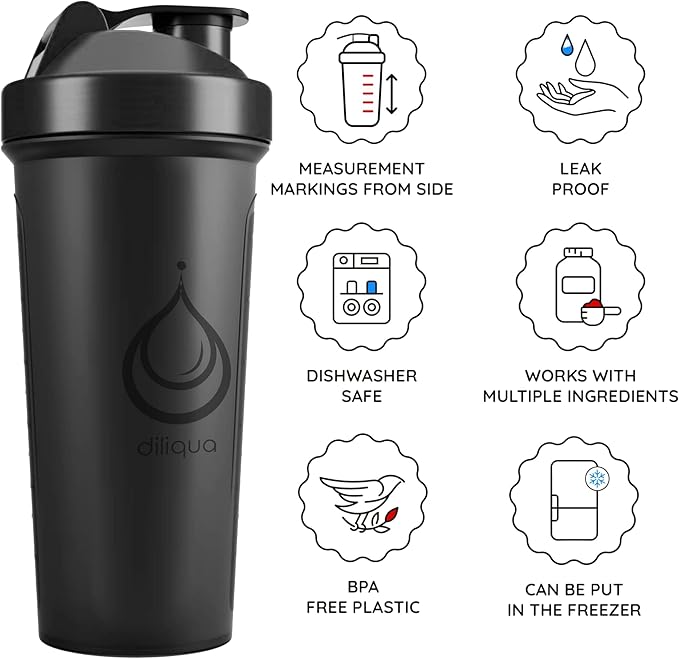 1 PACK, 24 oz Shaker Bottle with Powerful Wire Whisks for Protein Mixes | Leakproof Blender Shaker Bottle (Black)| BPA-Free & Dishwasher Safe | Shaker Cup for Protein Shakes