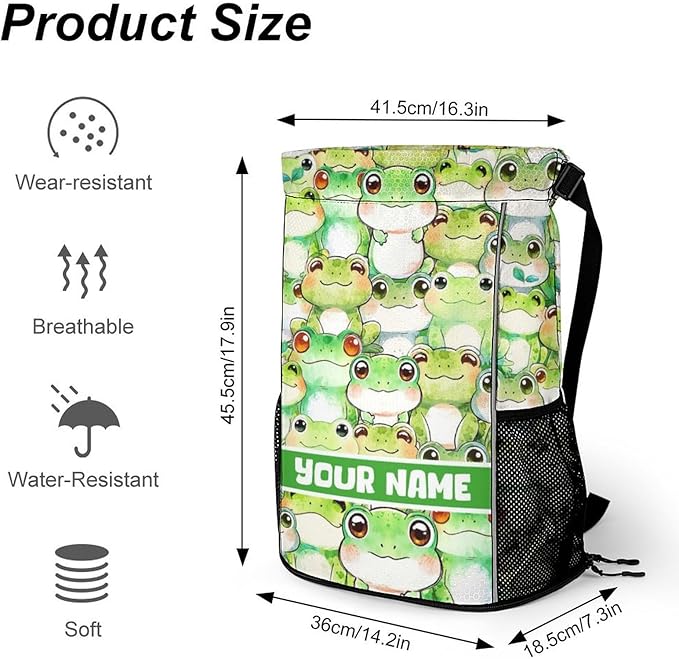 Custom Frog Drawstring Backpack - Cute Cinch Sack, String Backpacks with Pocket for Kids Women Men Boys Girls for Gym Outdoor Sports Travel Athletic Drawstring Bag - Lightweight/Foldable