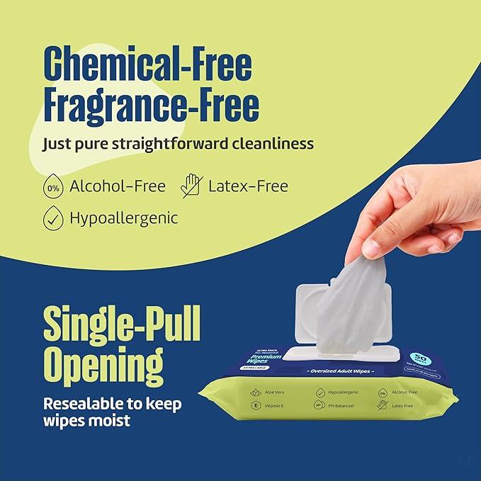 Adult Wipes Extra Large - Thicker Disposable Washcloths for Elderly Care & Shower Alternative - Fragrance-Free with Flip-To (1 Pack XXL)