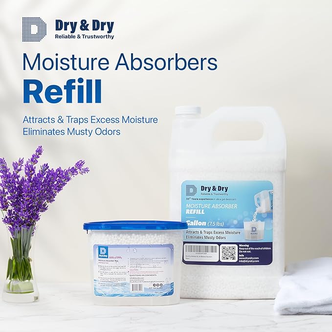 Dry & Dry Moisture Absorbers Refill Beads (64 LBS) - Home Basement Bedroom Small Dehumidifiers & Moisture Absorbers