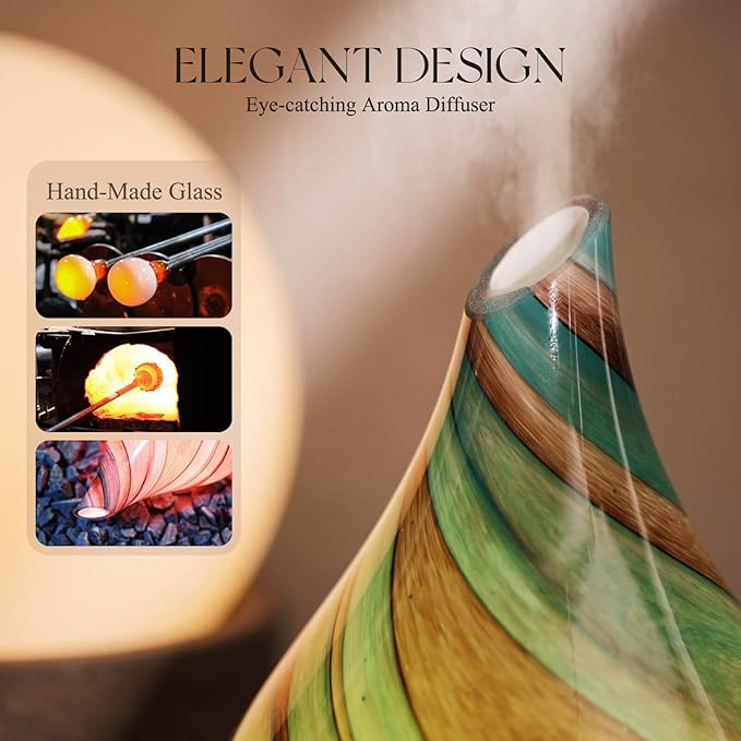 Porseme 150ml Essential Oil Diffuser Glass Color Changing Aroma Air Diffusers Aromatherapy Ultrasonic Cool Mist Humidifier 4 Running Hours Waterless Auto-Off for Sleeping Yoga Office Spa (Teal Green)