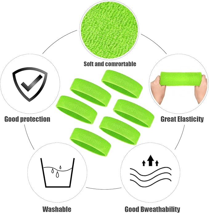Bememo 12 Pcs Sweatbands Sport Headbands for Men & Women Basketball Headband Sport Competitions Sweat Headbands Running Terry Cloth Moisture Wicking for Yoga,Tennis,Gym,Exercise