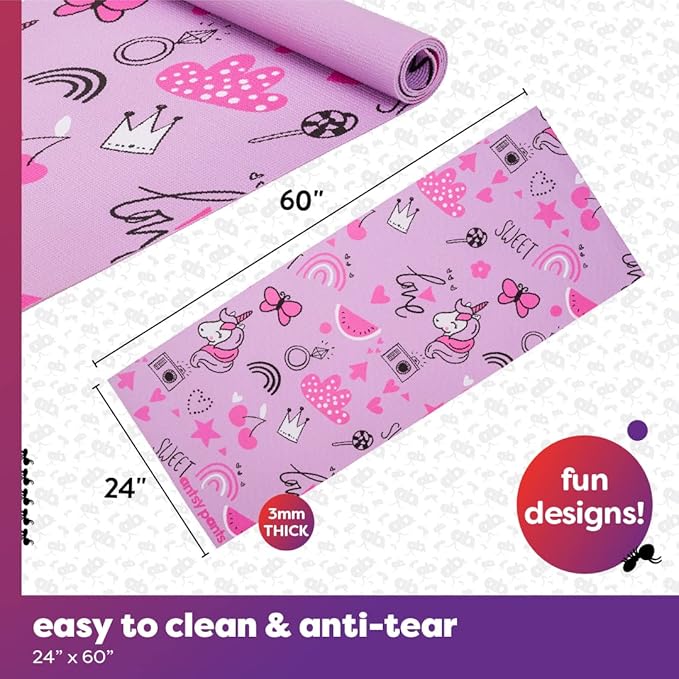 Antsy Pants Kids Yoga Mat - Yoga Mat for Kids, Yoga Mats for Home Workout, Travel Yoga Mat, Yoga Mat Non Slip, 60” x 24”, 3mm Free of Toxic Phthalates