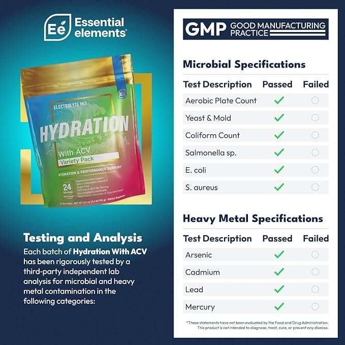 Essential Elements Hydration Packets - Electrolytes Powder Packets Sugar Free - 24 Stick Packs of Electrolytes Powder No Sugar - Electrolyte Water Drink Mix with ACV & Vitamin C - Variety Pack