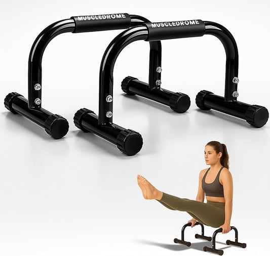 Push Up Bar for strength traning, Heavy Duty Steel Parallettes with Non Slip Handles, Stable Pushup Stands for Dips, Handstands & Calisthenics, 11.8in High x 17.9in Wide, Home Workout equipment