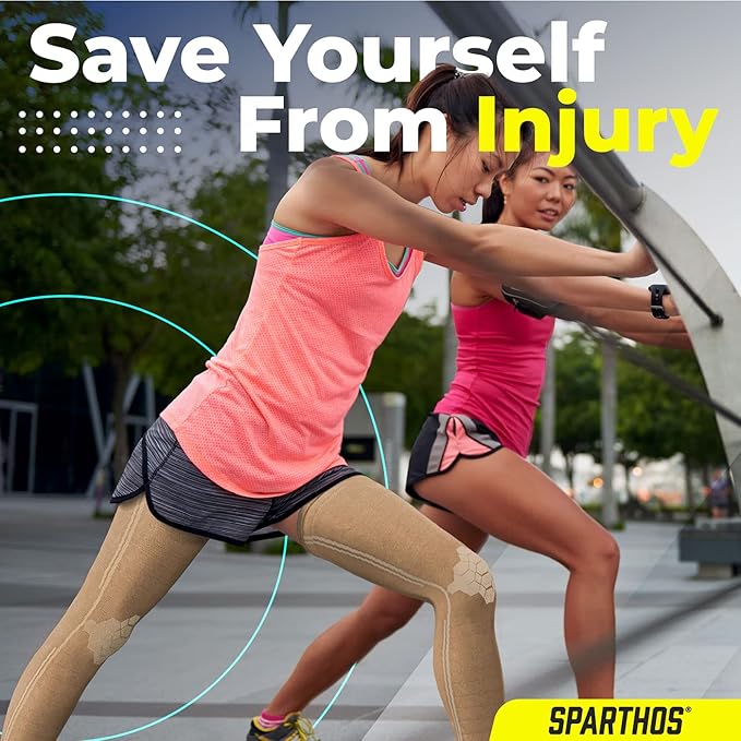 Sparthos Leg Compression Sleeves - Aid in Recovery and Support Active Lifestyle - Innovative Breathable Elastic Blend - Anti Slip, Day & Night Wear